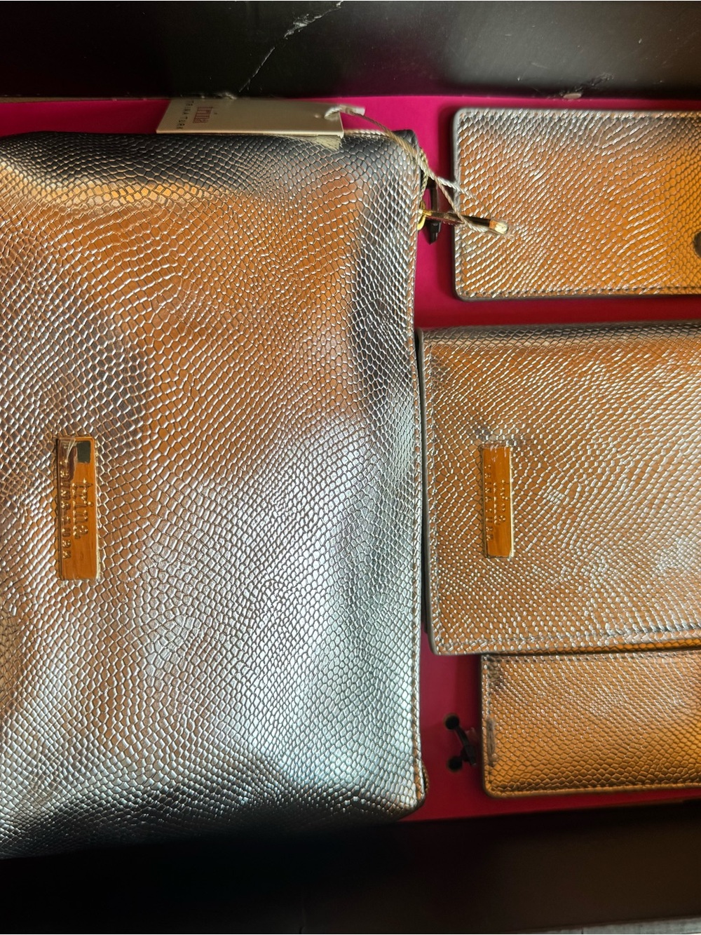 Trina Turk Metallic Silver Travel Bag Gift Set NWT